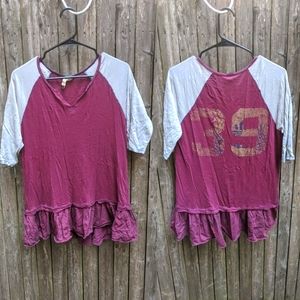 We the Free Maroon Grey Raglan Baseball Tunic top S